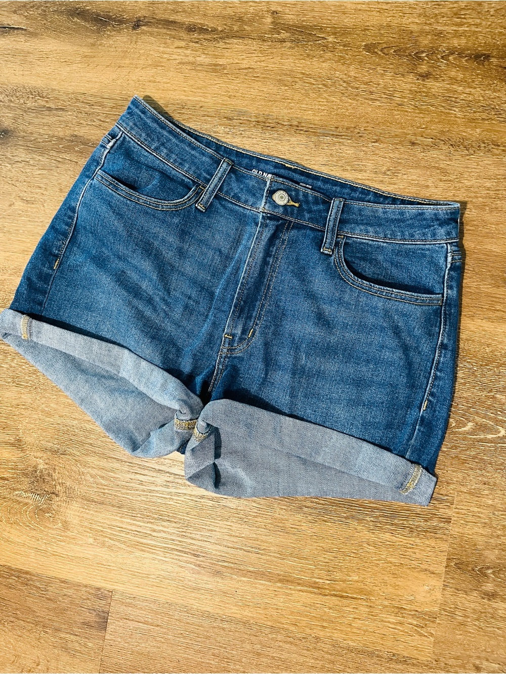 Old Navy Blue Denim Roll-Cuff High-Rise WOW Shorts